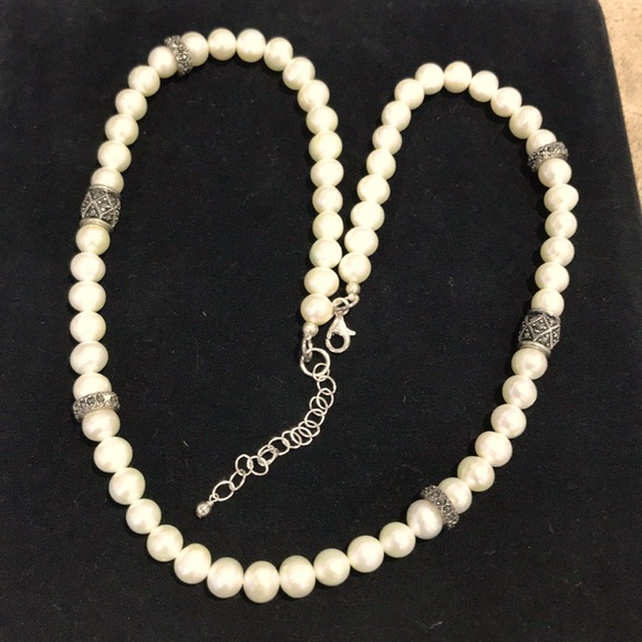 Freshwater Pearls Sterling Silver Marcasite 18-20” - Picture 3 of 6